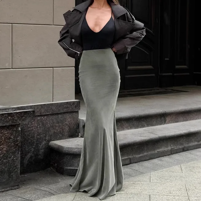 Women's skirts Vintage Fashion Silver Fox Fur Green Body-Flattering High-Waisted Bustier Fishnet Hem Midi Skirt Elegance Casual
Women's skirts Vintage Fashion Silver Fox Fur Green Body-Flattering High-Waisted Bustier Fishnet Hem Midi Skirt Elegance Casual