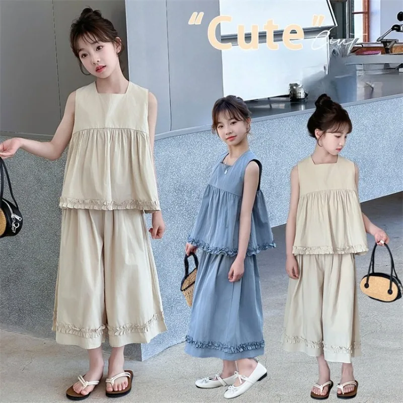 Girls Set 2025 Summer New Childrens Clothes Korean Style Baby Girl Sweet Sleeveless Lace Top Straight Leg Pants Two-piece Set
Girls Set 2025 Summer New Childrens Clothes Korean Style Baby Girl Sweet Sleeveless Lace Top Straight Leg Pants Two-piece Set