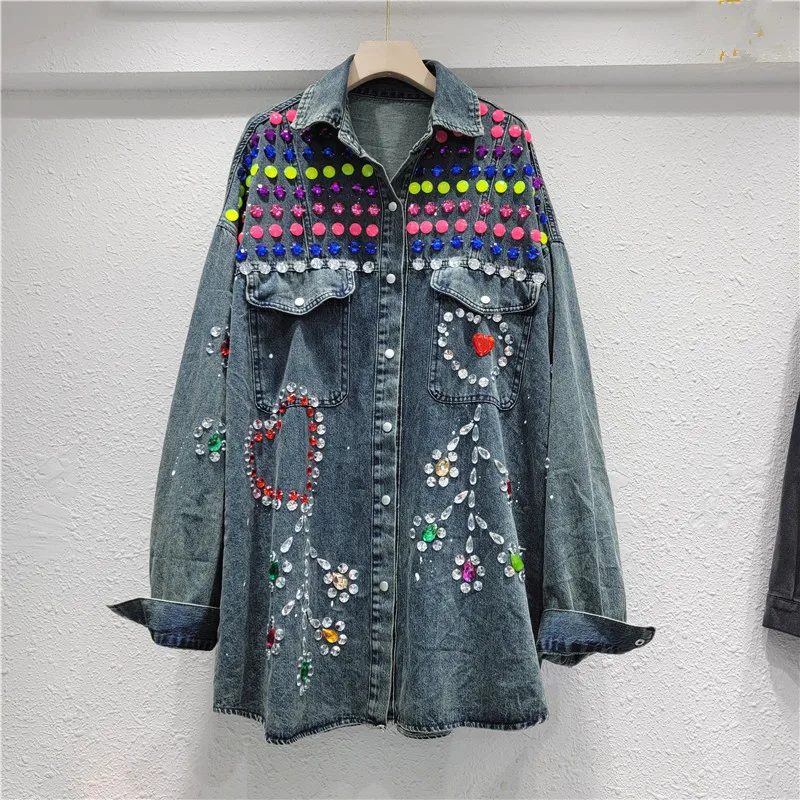 Fashion Beaded Diamond Blue Denim Jacket Autumn Women Casual Long Sleeve Vintage Hand-painted Graffiti Print Jeans Jacket Coat
Fashion Beaded Diamond Blue Denim Jacket Autumn Women Casual Long Sleeve Vintage Hand-painted Graffiti Print Jeans Jacket Coat