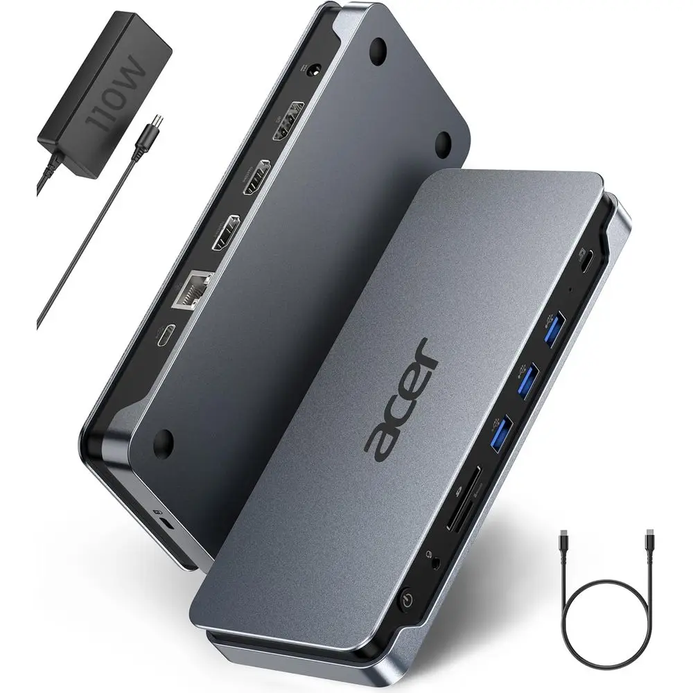 13-in-1 Universal Docking Station: 110W PD, Triple Monitor, Dual 4K HDMI/DP, USB A/C, Gigabit Ethernet, Security Lock
13-in-1 Universal Docking Station: 110W PD, Triple Monitor, Dual 4K HDMI/DP, USB A/C, Gigabit Ethernet, Security Lock