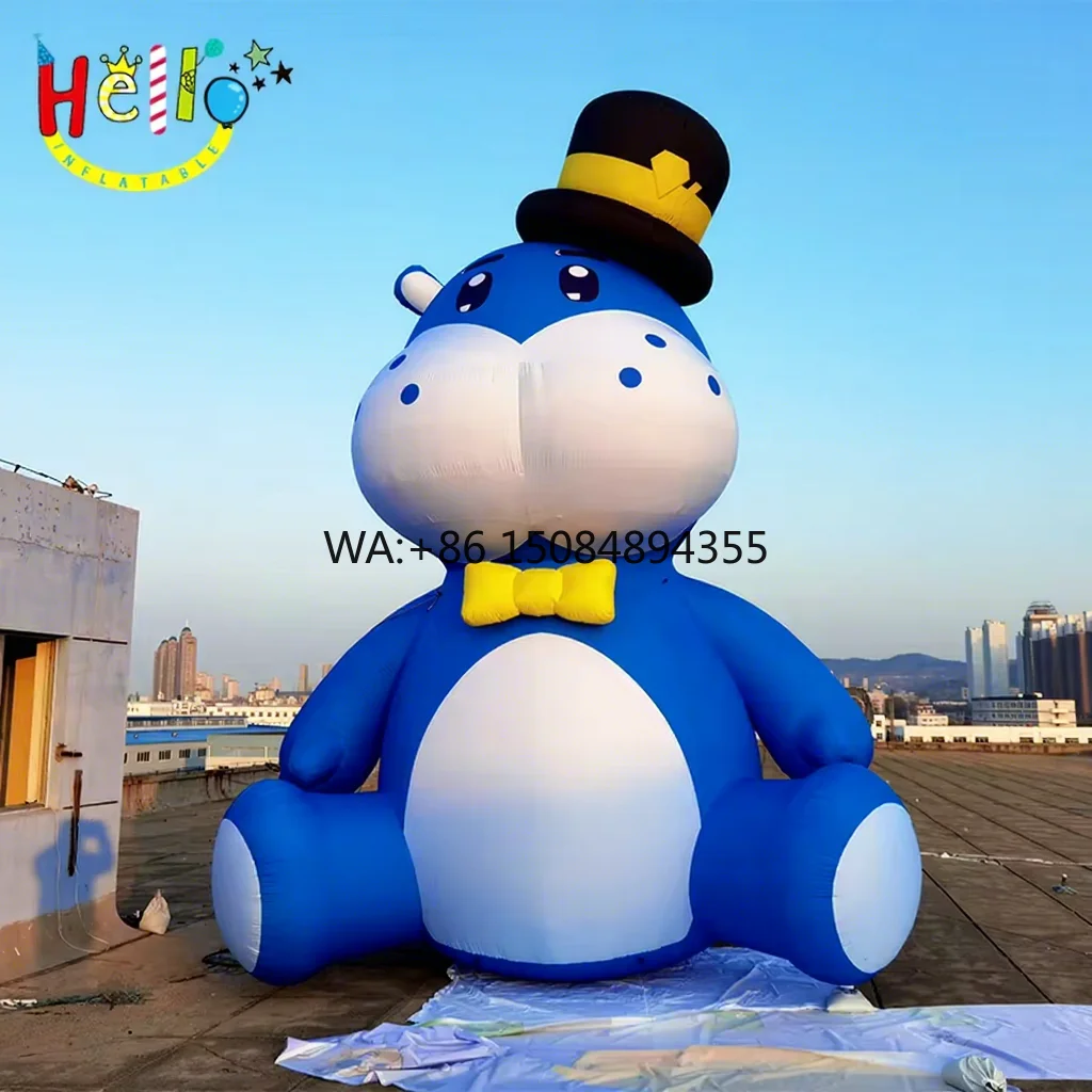 Outdoor Cartoon Animal Character Model Giant Blue Inflatable Mascot Hippo with Top Hat
Outdoor Cartoon Animal Character Model Giant Blue Inflatable Mascot Hippo with Top Hat