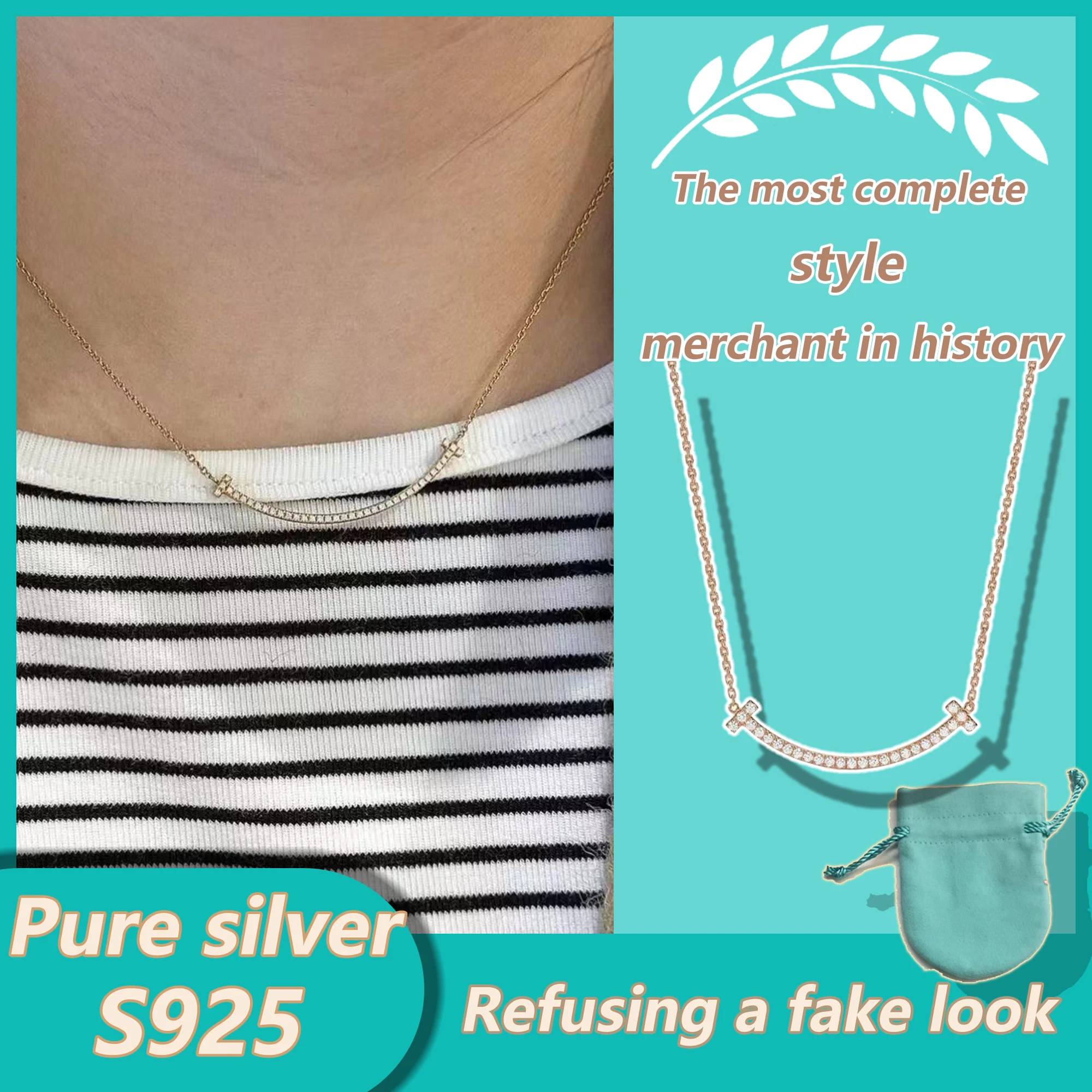Medium luxury diamond inlaid smile pendant necklace made of pure silver S925 with high-end temperament, T series holiday gift
Medium luxury diamond inlaid smile pendant necklace made of pure silver S925 with high-end temperament, T series holiday gift