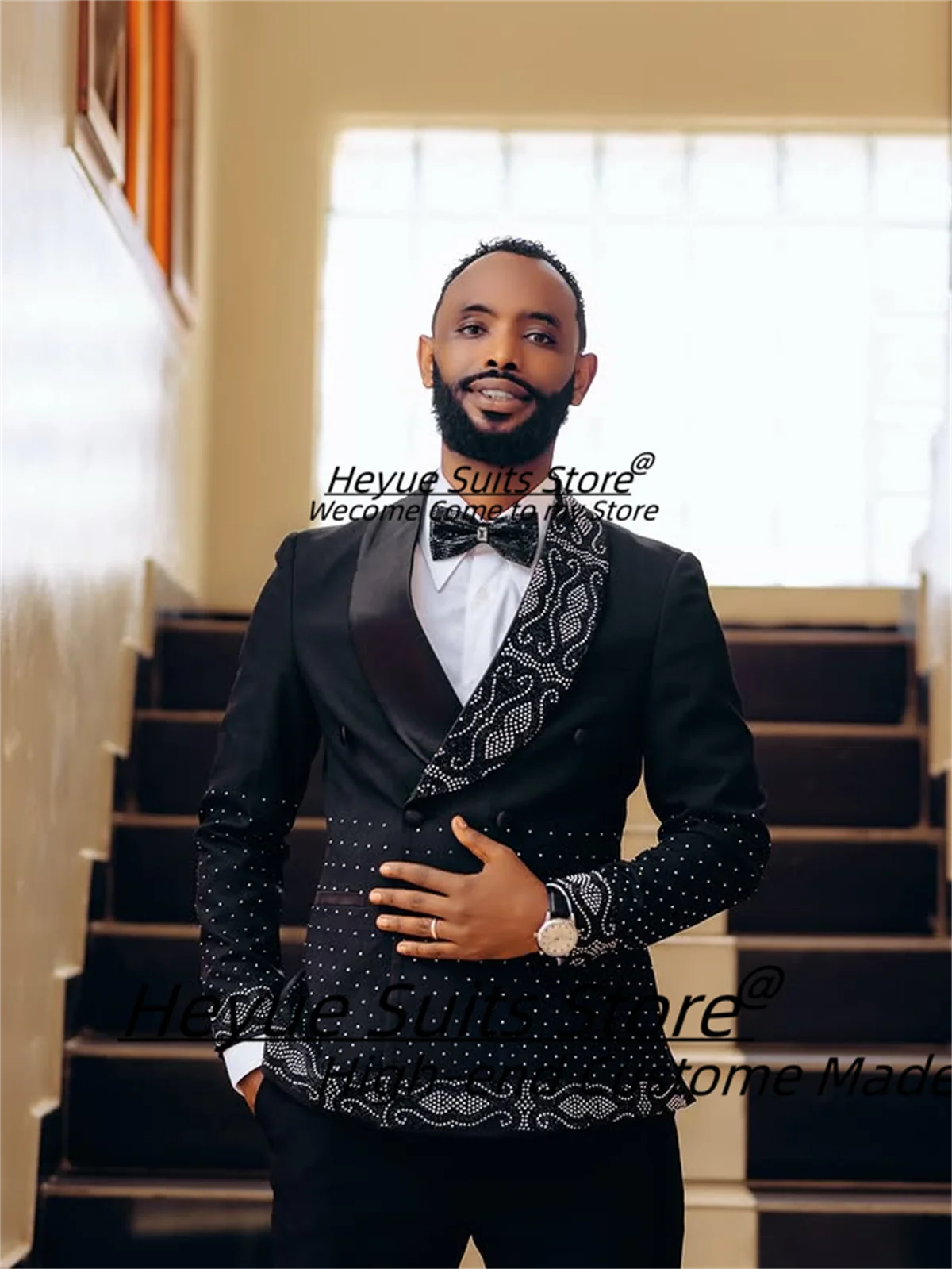 Luxuly Black Groom Wedding Tuxedos Formal 2 Pieces Sets Customized Slim Fit Double Breasted Men Suits Male Prom Dinner Blazers
Luxuly Black Groom Wedding Tuxedos Formal 2 Pieces Sets Customized Slim Fit Double Breasted Men Suits Male Prom Dinner Blazers