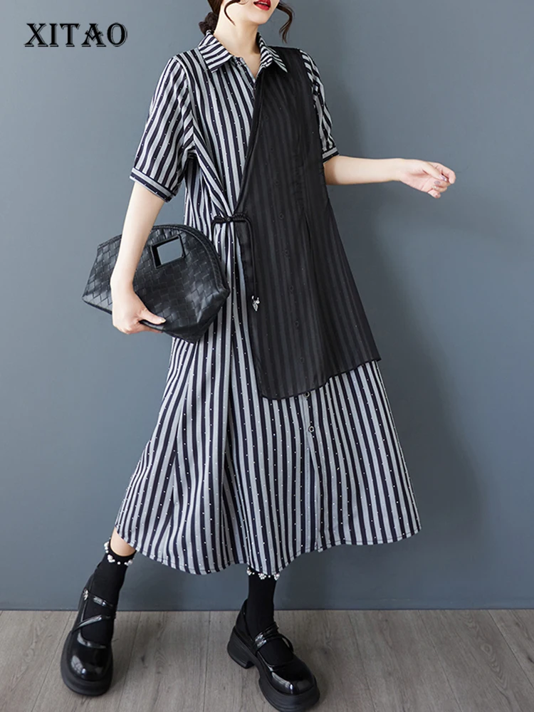 XITAO Striped Sequined Patchwork Female Dress Loose Turn-down Collar Asymmetrical Personality Summer Woman Shirt Dress ZMY1241
XITAO Striped Sequined Patchwork Female Dress Loose Turn-down Collar Asymmetrical Personality Summer Woman Shirt Dress ZMY1241