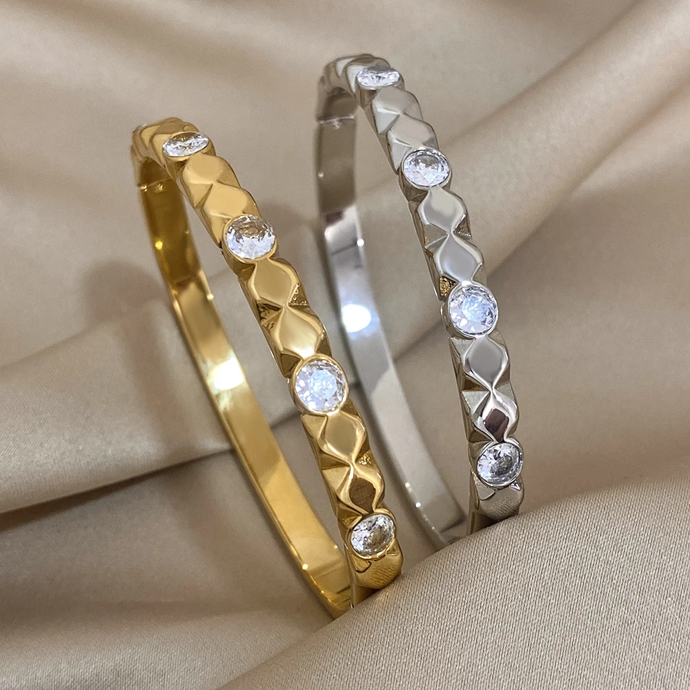 Simple Geometric Zircon Stainless Steel Bracelets Bangles Waterproof Jewelry for Women Cuff Wristband Thin Jewelry Gifts
Simple Geometric Zircon Stainless Steel Bracelets Bangles Waterproof Jewelry for Women Cuff Wristband Thin Jewelry Gifts