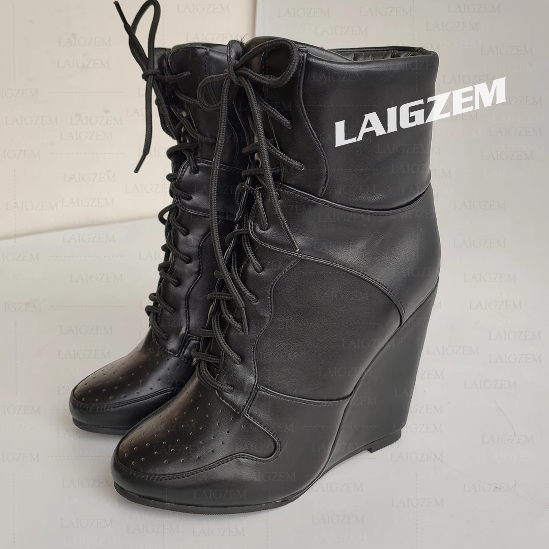 DOHBANER Ankle Boots Round Toe Wedges Lace Up High Heels Short Booties Ladies Handmade Shoes Woman Big Size 39 43 45 48 52
DOHBANER Ankle Boots Round Toe Wedges Lace Up High Heels Short Booties Ladies Handmade Shoes Woman Big Size 39 43 45 48 52