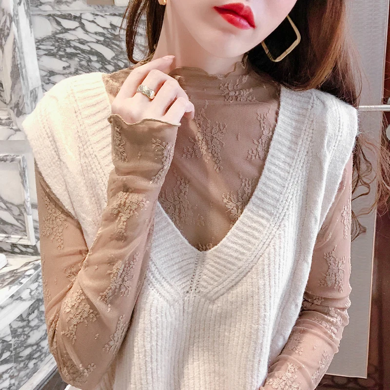 Chic Lace Me Base irt Women's Faionable Thin f High Collar Svel V-ne Sexy See-tough Top Commute Sle Pure...
Chic Lace Me Base irt Women's Faionable Thin f High Collar Svel V-ne Sexy See-tough Top Commute Sle Pure...