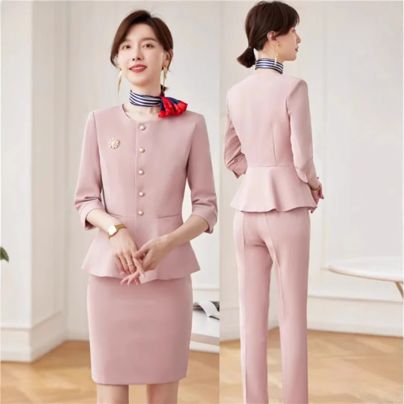 Mid-sleeve beauty salon workwear for women, professional fashion suit, hotel front desk receptionist service staff uniform
Mid-sleeve beauty salon workwear for women, professional fashion suit, hotel front desk receptionist service staff uniform