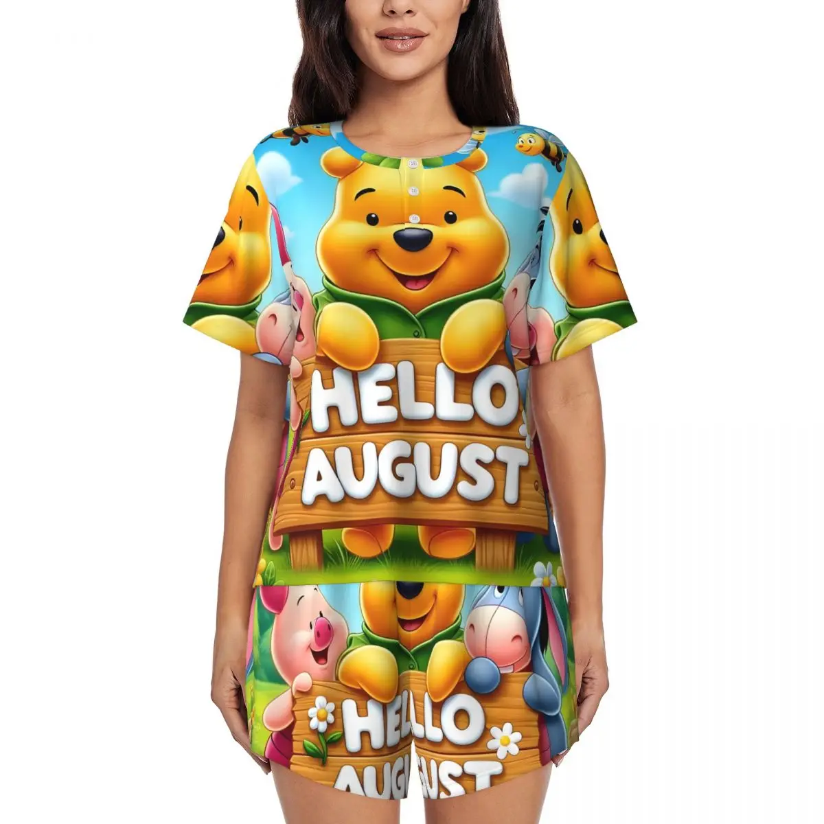 Изготовленные на заказ пижамные комплекты Winnie The Pooh, женские комплекты из двух предметов, пижамы с короткими рукавами и шортами, одежда для сна
Изготовленные на заказ пижамные комплекты Winnie The Pooh, женские комплекты из двух предметов, пижамы с короткими рукавами и шортами, одежда для сна
