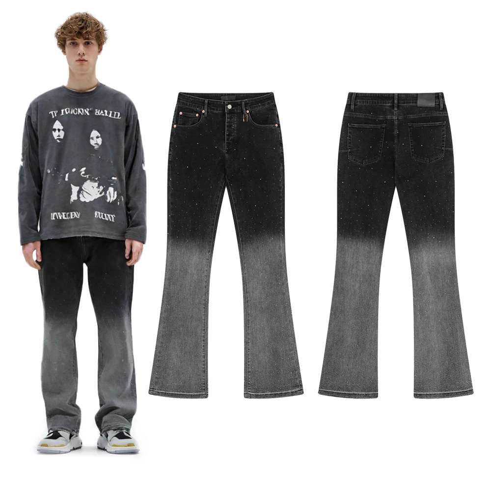 Y2k Streetwear Fade Washed Flared Jeans Hiphop Street Style Cotton Rock Revival Distressed Vintage Full Rhinestones Flared Pants
Y2k Streetwear Fade Washed Flared Jeans Hiphop Street Style Cotton Rock Revival Distressed Vintage Full Rhinestones Flared Pants