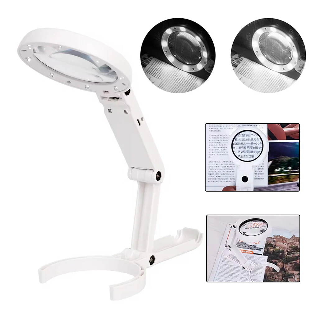 Инструменты складные с 8 светодиодными лампами 5x 11x подставка для стола для оценки ювелирных изделий, чтения, ремонта, увеличительное стекло, портативное ручное 
Инструменты складные с 8 светодиодными лампами 5x 11x подставка для стола для оценки ювелирных изделий, чтения, ремонта, увеличительное стекло, портативное ручное