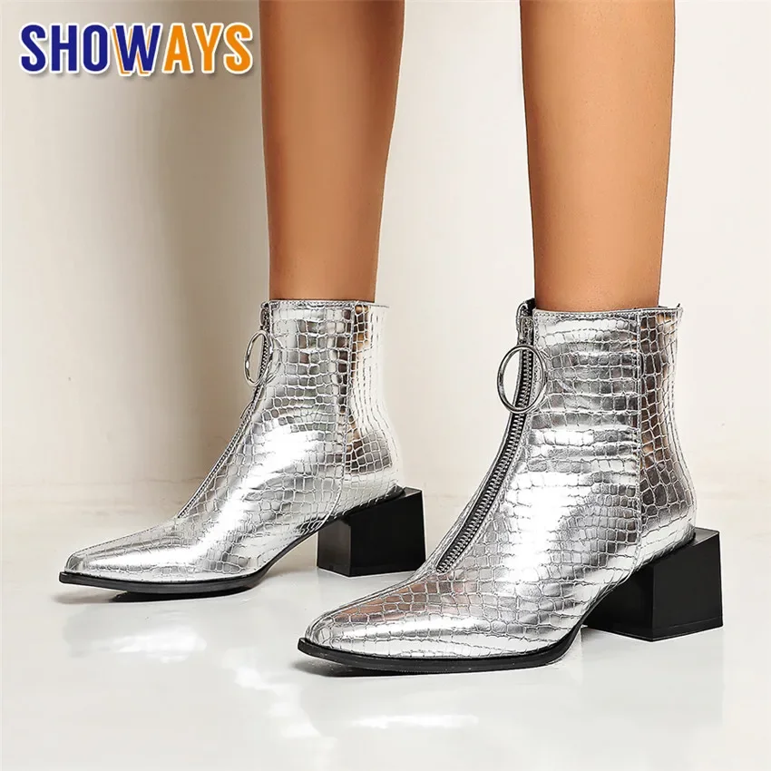 Big Size Women Ankle Boots Snake Print Brown Silver High Block Heels Winter Party Club Office Lady Square Toe Zipper Short Boots 
Big Size Women Ankle Boots Snake Print Brown Silver High Block Heels Winter Party Club Office Lady Square Toe Zipper Short Boots