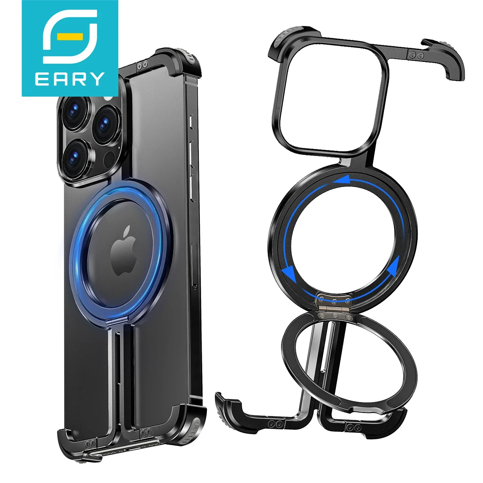 Eary Minimalist Phone Case for iPhone 16 Pro Max with Kickstand 360° Rotatable Magnetic Ring Stand Metal Frameless Bumper Cover
Eary Minimalist Phone Case for iPhone 16 Pro Max with Kickstand 360° Rotatable Magnetic Ring Stand Metal Frameless Bumper Cover