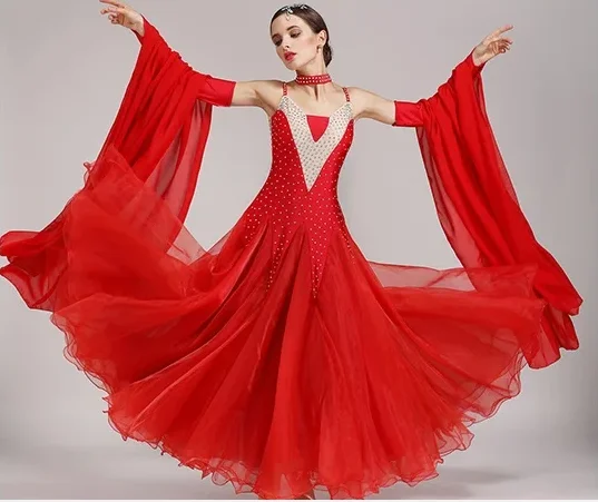 Rhinestone Elegant Long Yarn Red Ballroom Dance Competition Dresses Standard Ballroom Dress Fringe Waltz Dance Costumes
Rhinestone Elegant Long Yarn Red Ballroom Dance Competition Dresses Standard Ballroom Dress Fringe Waltz Dance Costumes