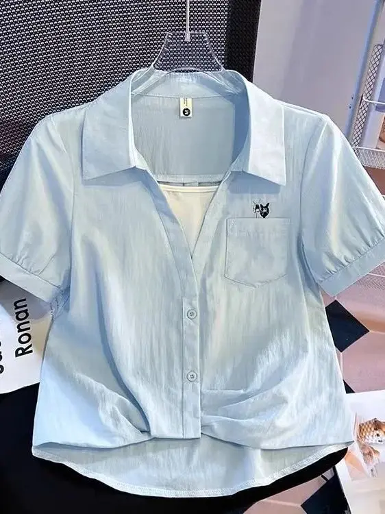 Blue Short Sleeve Shirt Women's Summer New Design Sense Small Short Top Korean Style Loose Fit Embroidered Fake Two-Piece
Blue Short Sleeve Shirt Women's Summer New Design Sense Small Short Top Korean Style Loose Fit Embroidered Fake Two-Piece