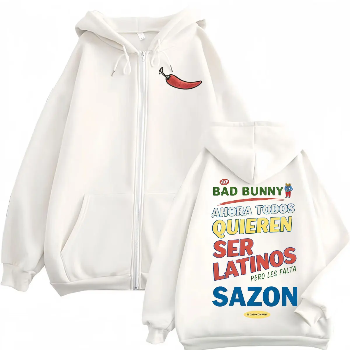 Rapper Bad Bunny Double Sided Graphic Zipper Hoodie Harajuku Hip Hop Style Zip Up Pullovers Men Women Casual Fashion Sweatshirts
Rapper Bad Bunny Double Sided Graphic Zipper Hoodie Harajuku Hip Hop Style Zip Up Pullovers Men Women Casual Fashion Sweatshirts