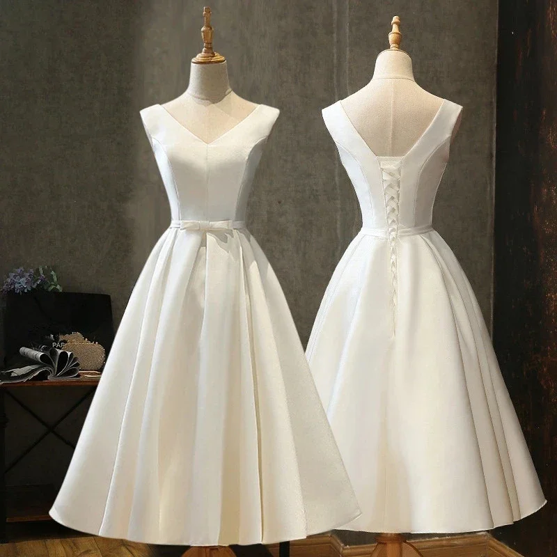 CustomizedV Neck Short Wedding Dress for Bride Open Back A-line Satin Tea-length Gowns robe de mariee vestidos de novia
CustomizedV Neck Short Wedding Dress for Bride Open Back A-line Satin Tea-length Gowns robe de mariee vestidos de novia