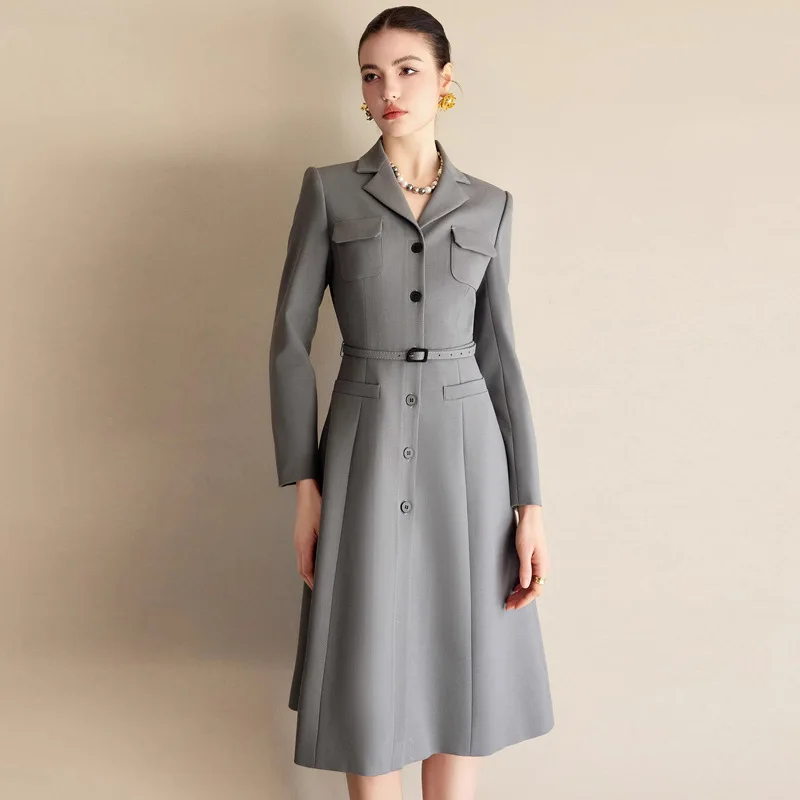 Women Fashion Lapel Gray Long Women Skirt Suit Skirt Spring Dress
Women Fashion Lapel Gray Long Women Skirt Suit Skirt Spring Dress