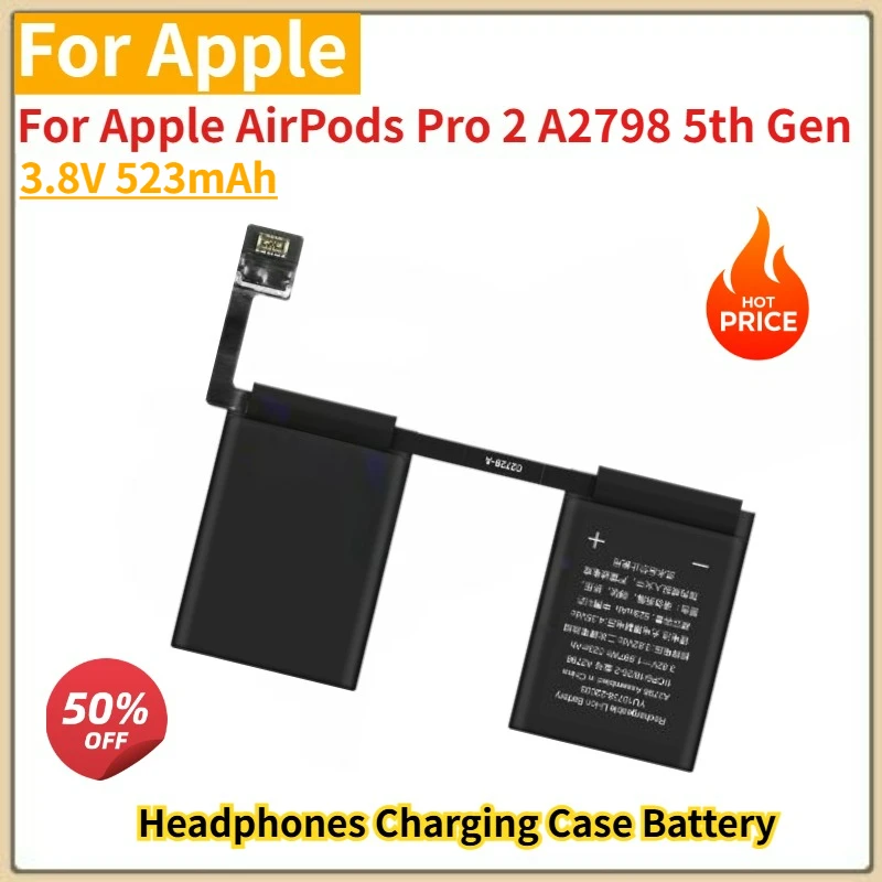 High Quality Battery 3.8V 523mAh for Apple AirPods Pro 2 A2798 5th Gen Headphones Charging Case Brand New Replacement Battery
High Quality Battery 3.8V 523mAh for Apple AirPods Pro 2 A2798 5th Gen Headphones Charging Case Brand New Replacement Battery