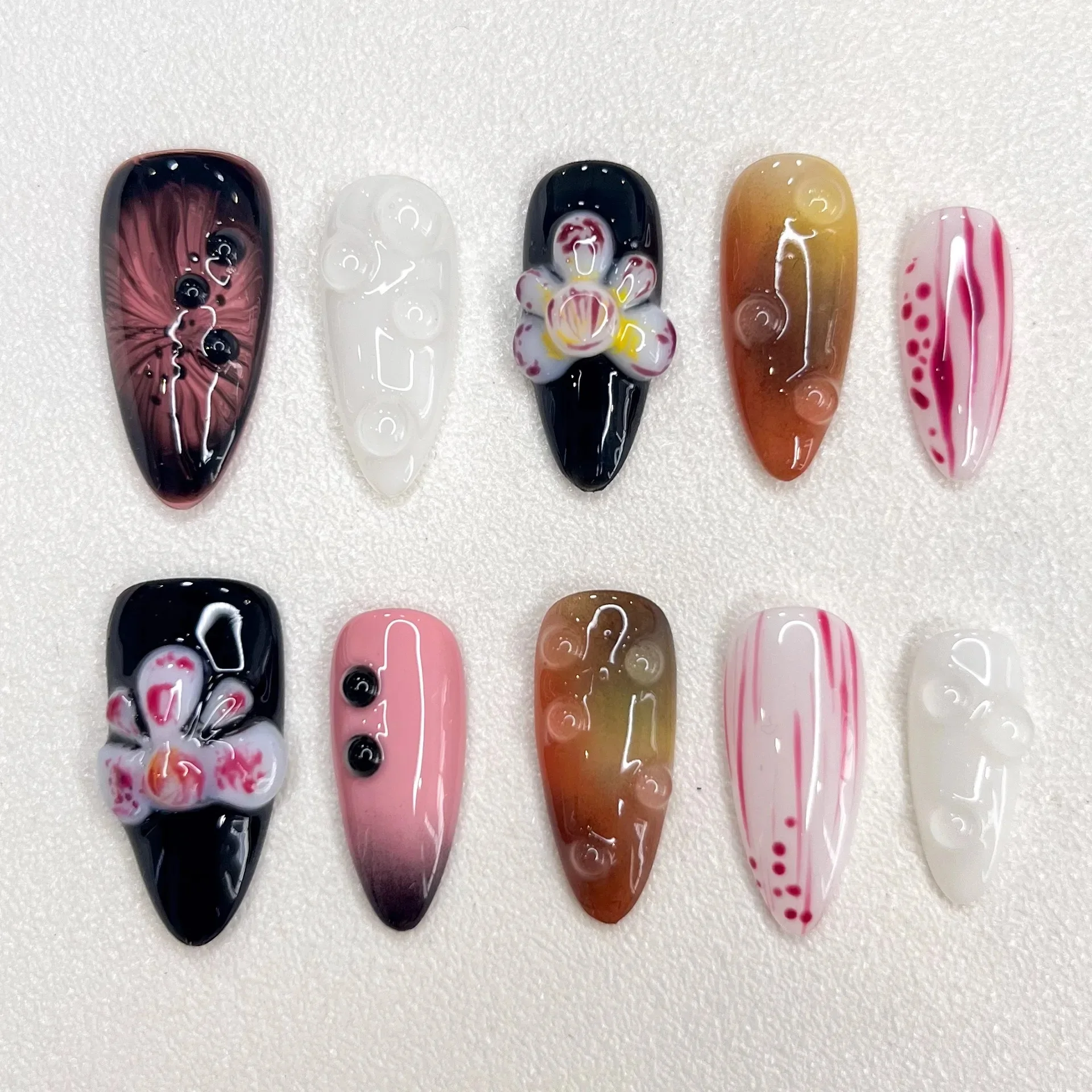 10pcs Dark Black False Nail Tips 3D Flowers Design Y2k Handmade Press On Nails Glossy Flower Medium Almond Fake Nail Art Presson
10pcs Dark Black False Nail Tips 3D Flowers Design Y2k Handmade Press On Nails Glossy Flower Medium Almond Fake Nail Art Presson