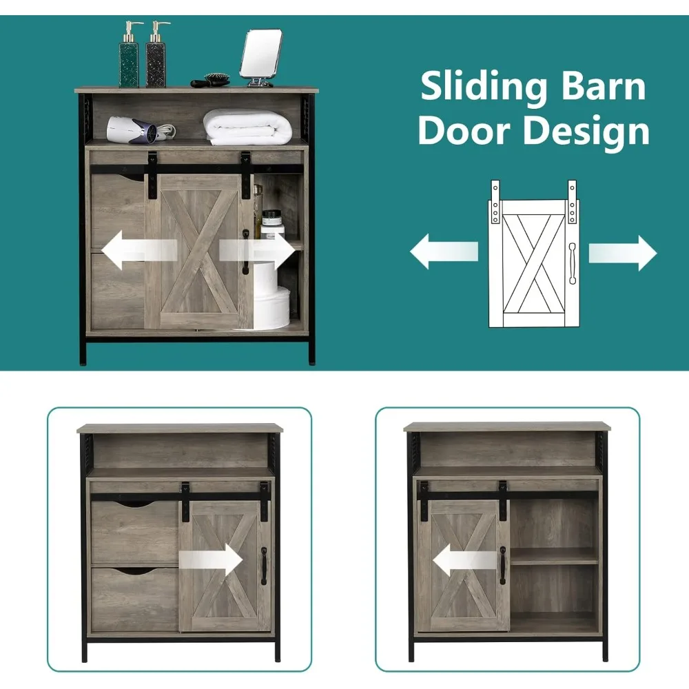Farmhouse Bathroom Floor Storage Cabinet, Rustic Freestanding Cabinet Organizer w/Sliding Barn Door, 2 Large, Customized
Farmhouse Bathroom Floor Storage Cabinet, Rustic Freestanding Cabinet Organizer w/Sliding Barn Door, 2 Large, Customized