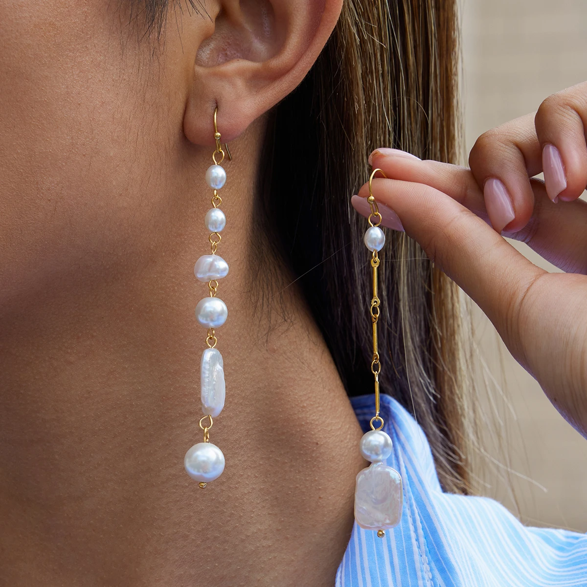 AIKOER Fashionable Elegant 18K Gold Color Plated Stainless Steel Freshwater Pearl Tassel Earrings Women's Jewelry Party Gifts 
AIKOER Fashionable Elegant 18K Gold Color Plated Stainless Steel Freshwater Pearl Tassel Earrings Women's Jewelry Party Gifts