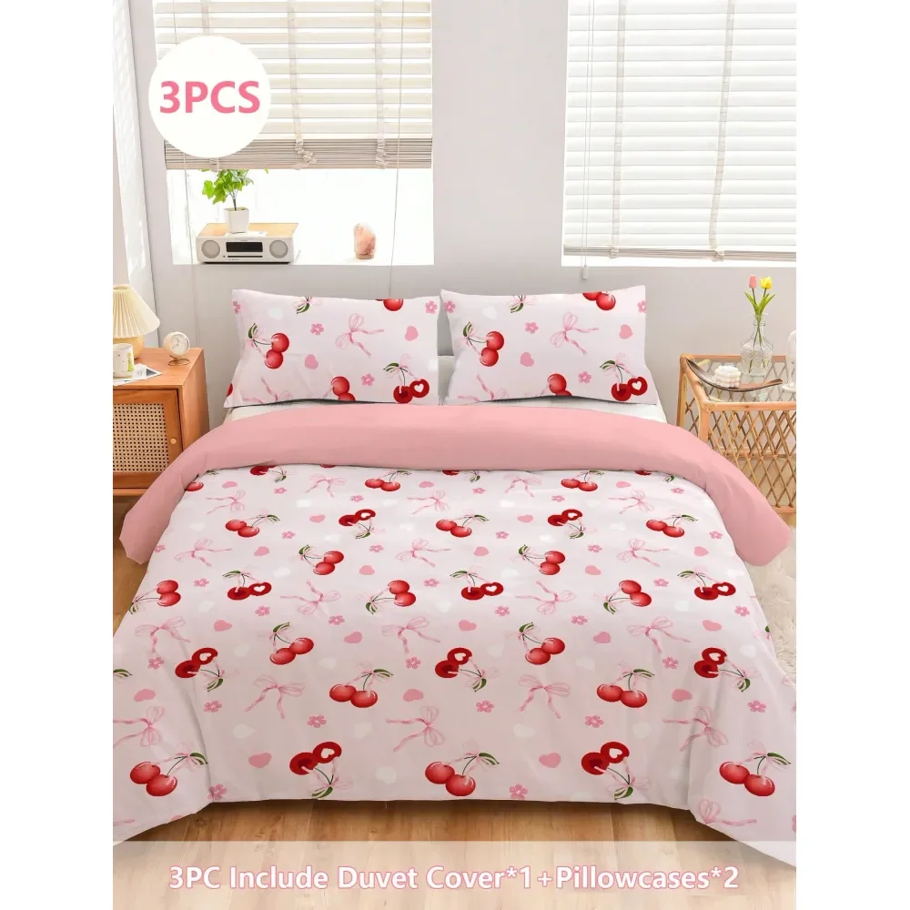 Heart, Cherry, Bow Bedding Set, Includes 2 Pillowcases 1 Zipper Duvet Cover, No Inner Filler, 100 Polyester Fabric, Soft Comfor
Heart, Cherry, Bow Bedding Set, Includes 2 Pillowcases 1 Zipper Duvet Cover, No Inner Filler, 100 Polyester Fabric, Soft Comfor
