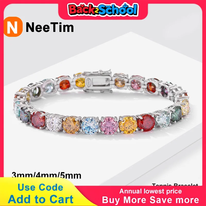 NeeTim 3mm 4mm 5mm Colorful Rainbow Moissanite Tennis Bracelets for Women s925 Sterling Silver Plated White Gold Bracelet Chain 
NeeTim 3mm 4mm 5mm Colorful Rainbow Moissanite Tennis Bracelets for Women s925 Sterling Silver Plated White Gold Bracelet Chain