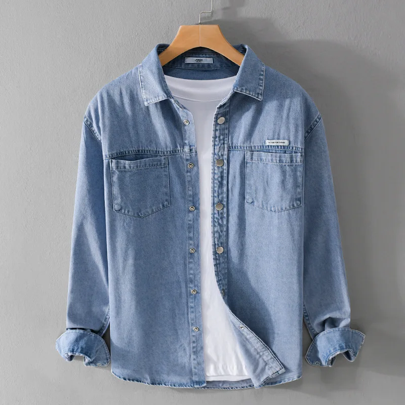 Vintage Blue Denim Shirt Men Spring and Autumn Daily Casual New Long Sleeve Jean Tops Cotton Pockets Button Up Shirt Men Simple
Vintage Blue Denim Shirt Men Spring and Autumn Daily Casual New Long Sleeve Jean Tops Cotton Pockets Button Up Shirt Men Simple