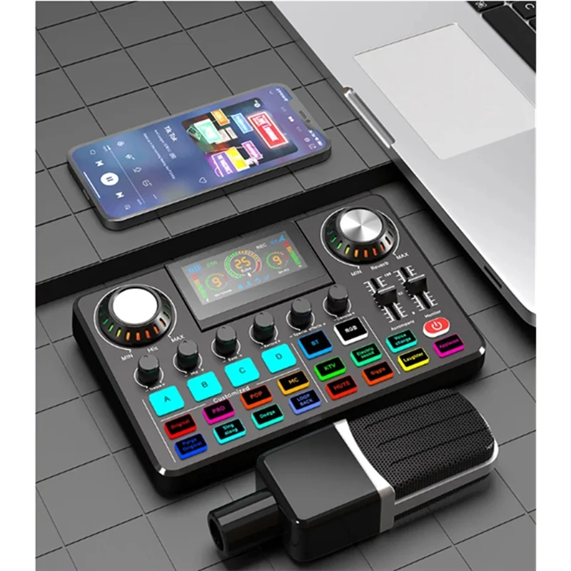 Audio Mixer, Live Sound Card with DJ Mixer Effects & Voice Changer, Sound Board with RGB, Music Recording Equipment
Audio Mixer, Live Sound Card with DJ Mixer Effects & Voice Changer, Sound Board with RGB, Music Recording Equipment