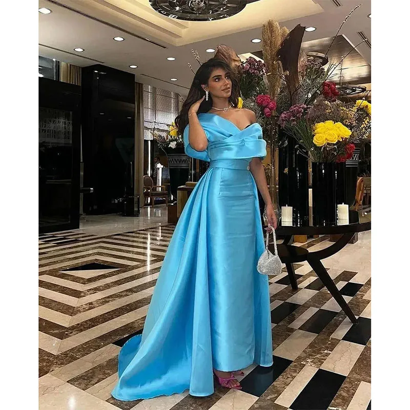 Elegant Blue Sheath Evening Dress 2024 Off The Shoulder Pleats Satin Prom Formal Party Gowns Arabic Dubai Formal Dresses
Elegant Blue Sheath Evening Dress 2024 Off The Shoulder Pleats Satin Prom Formal Party Gowns Arabic Dubai Formal Dresses