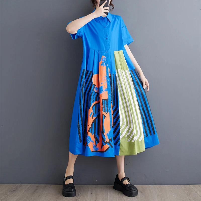 Painted Fashion Loose Fit New Woman Black Blue Printed Striped Shirt Dress Japanese Style Casual Unique Large Dress Robe
Painted Fashion Loose Fit New Woman Black Blue Printed Striped Shirt Dress Japanese Style Casual Unique Large Dress Robe