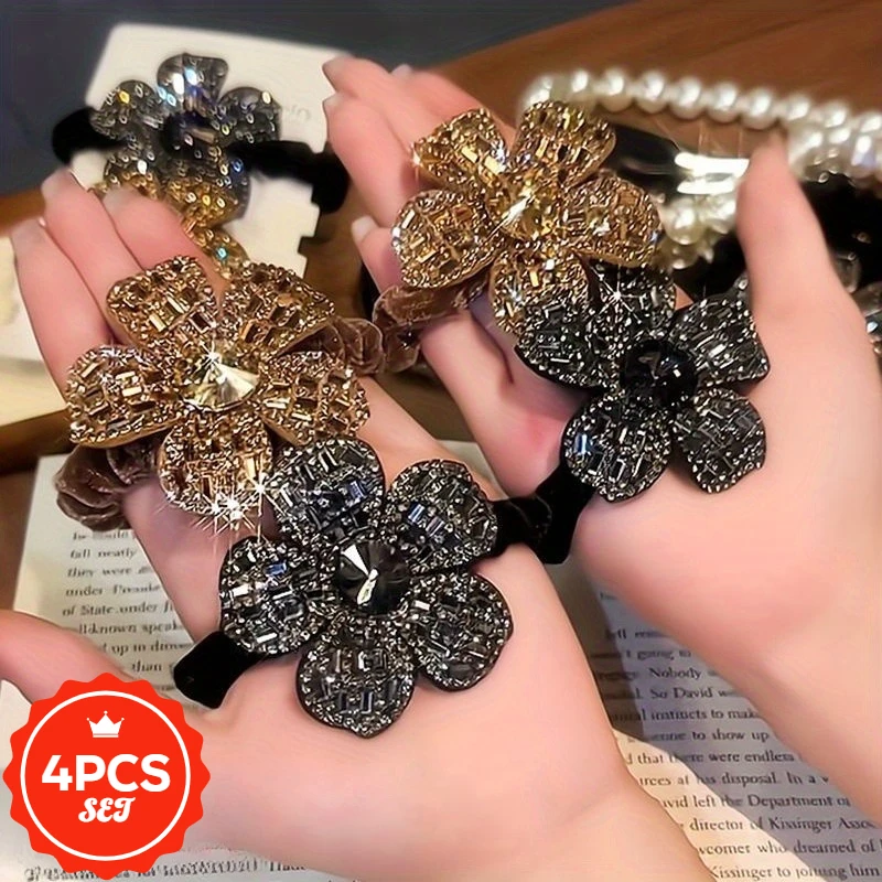 4Pcs/set High-end Feeling, Hair Tie, Sparkling Diamond Flower Hair Elastic, Women's Tied Ponytail, Durable Rubber Band Hair Tie
4Pcs/set High-end Feeling, Hair Tie, Sparkling Diamond Flower Hair Elastic, Women's Tied Ponytail, Durable Rubber Band Hair Tie