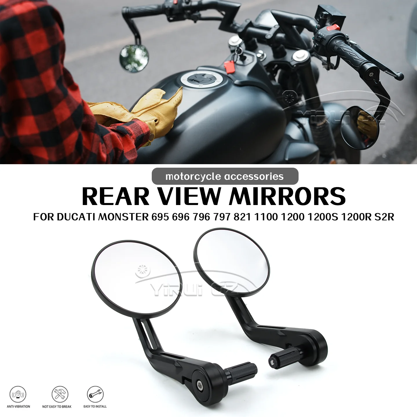 FOR Ducati Monster 695 696 796 797 821 1100 1200 1200S 1200R S2R Retro Handlebars Side Mirror Motorcycle Rearview Monster 695
FOR Ducati Monster 695 696 796 797 821 1100 1200 1200S 1200R S2R Retro Handlebars Side Mirror Motorcycle Rearview Monster 695