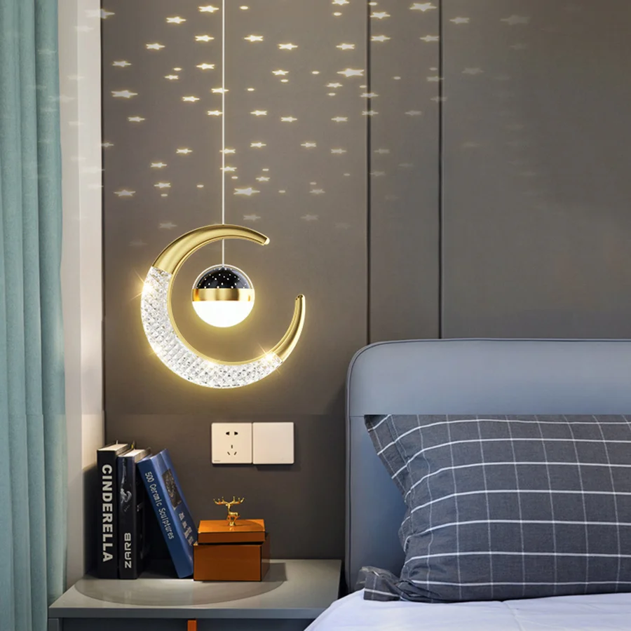 Gold Star And Moon Shadow Pendant Light Bedroom Bedside Led Small Chandelier Hanging Light For Kids Baby Children's Room Decor
Gold Star And Moon Shadow Pendant Light Bedroom Bedside Led Small Chandelier Hanging Light For Kids Baby Children's Room Decor