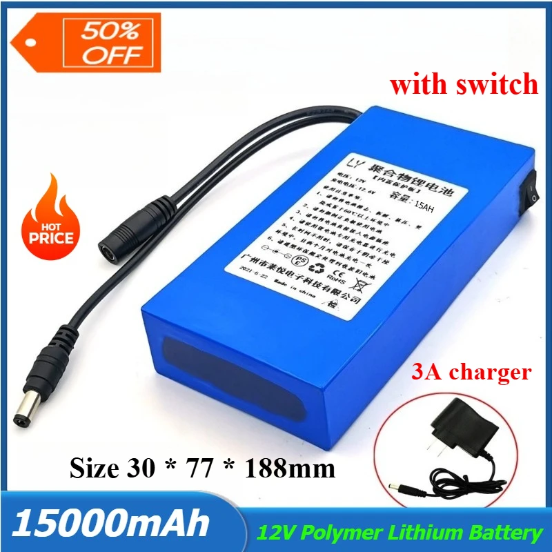 12V Polymer Lithium Battery 15000mAh LED Solar Energy Storage Street Lamp Monitoring Motor Equipment Rechargeable Battery Pack
12V Polymer Lithium Battery 15000mAh LED Solar Energy Storage Street Lamp Monitoring Motor Equipment Rechargeable Battery Pack