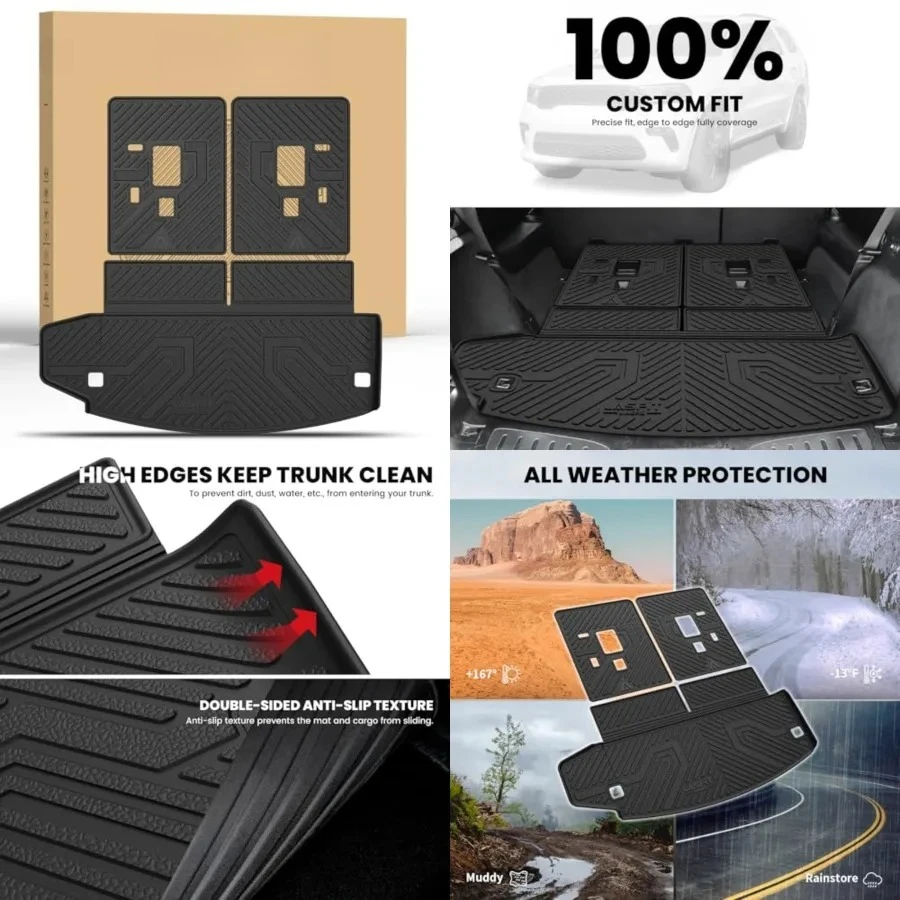 Trunk Mat & Backrest Mat for Dodge Durango 2011-2026, F Fit 2nd Row Bench Seat(7 Seats) & 2nd Row Bucket Seat (6 Seats), Not for 5 Seats, All Weather TPE Custom Fit Car Mat Cargo Liner, Black
Trunk Mat & Backrest Mat for Dodge Durango 2011-2026, F Fit 2nd Row Bench Seat(7 Seats) & 2nd Row Bucket Seat (6 Seats), Not for 5 Seats, All Weather TPE Custom Fit Car Mat Cargo Liner, Black