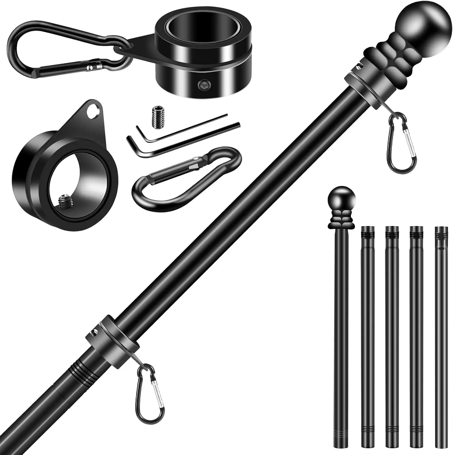 6 FT Flag Pole Kit for House Porch, Thickened Stainless Steel Wall Mount for 3x5/4x6 American Flag, Anti-Wrap Spinning Rings
6 FT Flag Pole Kit for House Porch, Thickened Stainless Steel Wall Mount for 3x5/4x6 American Flag, Anti-Wrap Spinning Rings