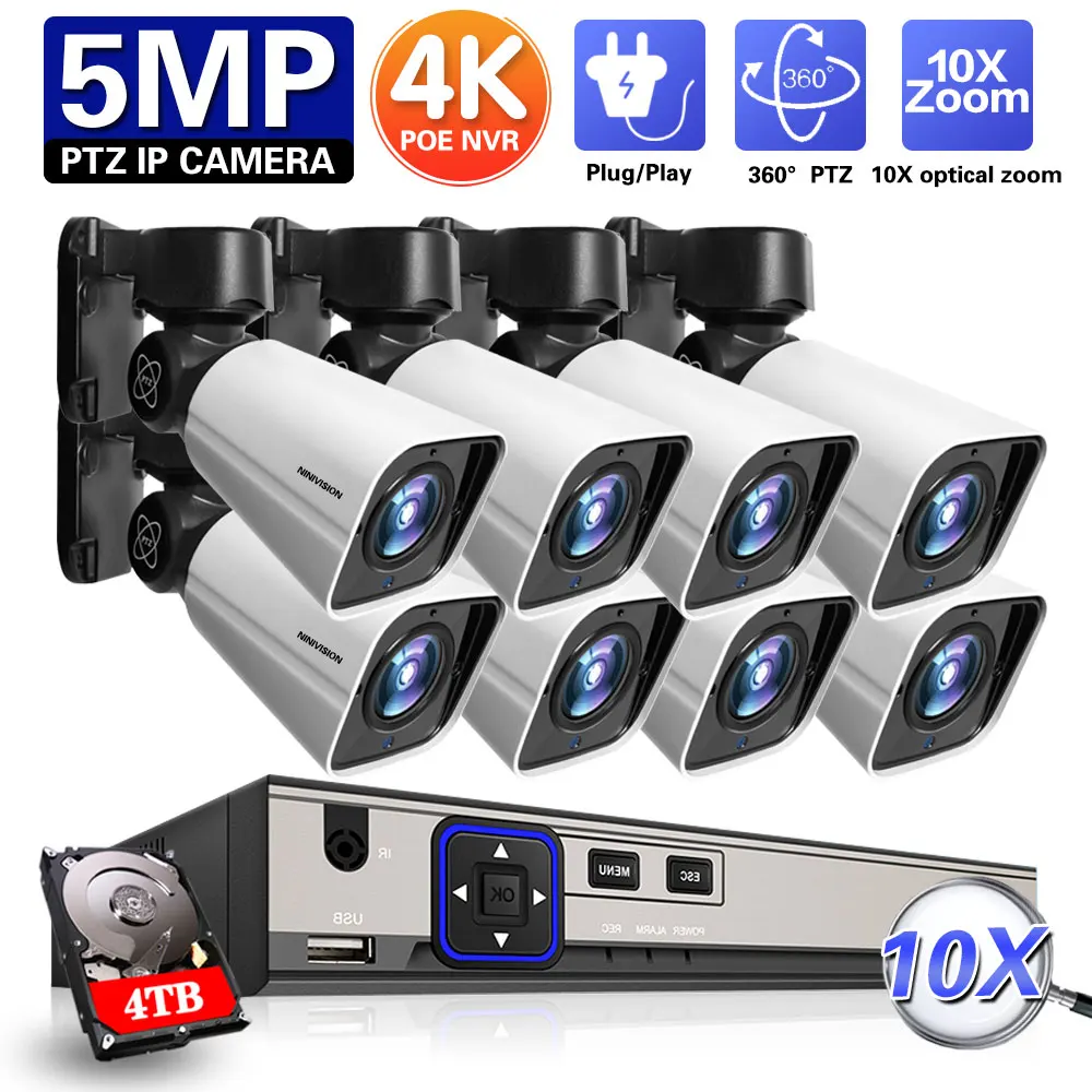 Комплект камеры видеонаблюдения, 4K 8-канальный комплект с POE NVR, IP-камерой 5 МП, PTZ, панорамированием и наклоном, с 10-кратным увеличением, обнаружением людей, P2P, мини-набор камер наблюдения
Комплект камеры видеонаблюдения, 4K 8-канальный комплект с POE NVR, IP-камерой 5 МП, PTZ, панорамированием и наклоном, с 10-кратным увеличением, обнаружением людей, P2P, мини-набор камер наблюдения