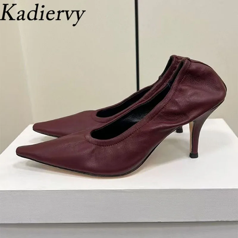Spring Autumn High Heels Women Pumps Pointed Toe Elastic Band Slip-on Party Shoes Genuine Leather Pleated Stiletto Shoes Woman
Spring Autumn High Heels Women Pumps Pointed Toe Elastic Band Slip-on Party Shoes Genuine Leather Pleated Stiletto Shoes Woman