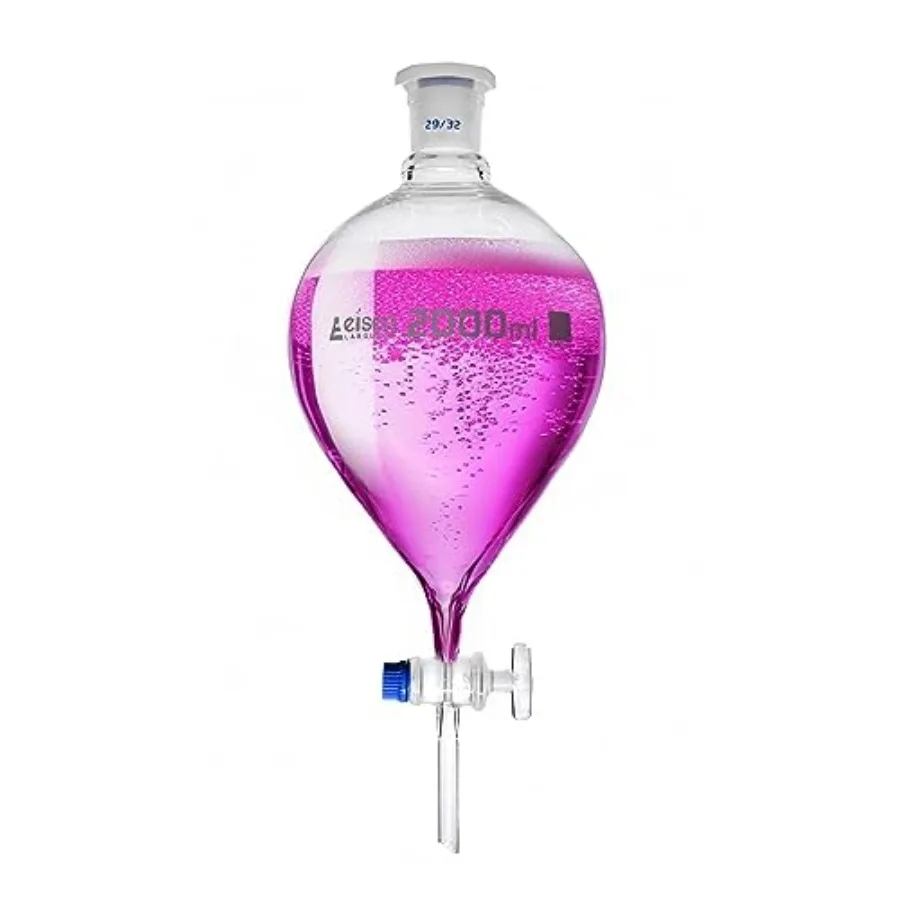 Separatory Funnel 2000mL - Pear Shaped - 29/32 Plastic Stopper Glass Key Stopcock - Borosilicate Glass
Separatory Funnel 2000mL - Pear Shaped - 29/32 Plastic Stopper Glass Key Stopcock - Borosilicate Glass