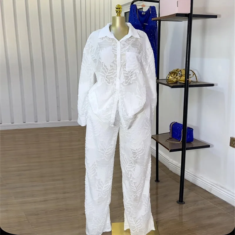 Pant Set Women Two Piece Sets Turn Down Collar Full Sleeve Shirt Lace Wide Leg Long Pants High Waist Y2k Streetwear Casual Loose
Pant Set Women Two Piece Sets Turn Down Collar Full Sleeve Shirt Lace Wide Leg Long Pants High Waist Y2k Streetwear Casual Loose