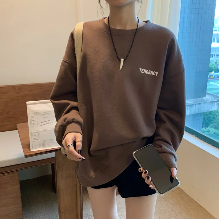 Korean style Letter Print Loose Fit Round Neck Long Sleeve Hoodie, Mid-Length Jacket, Women's Stylish Top
Korean style Letter Print Loose Fit Round Neck Long Sleeve Hoodie, Mid-Length Jacket, Women's Stylish Top