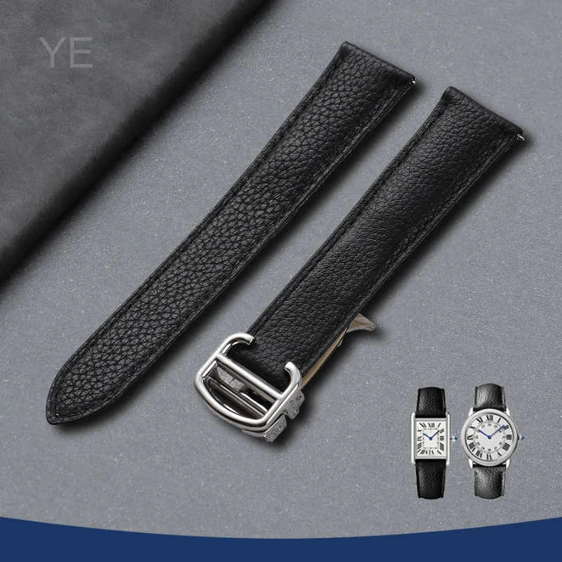 Wear-resistant Durable Sweatproof Cowhide Watchband 17 20 23 Mm for Cartier Tank Must Lychee Pattern Folding Buckle Strap Black
Wear-resistant Durable Sweatproof Cowhide Watchband 17 20 23 Mm for Cartier Tank Must Lychee Pattern Folding Buckle Strap Black