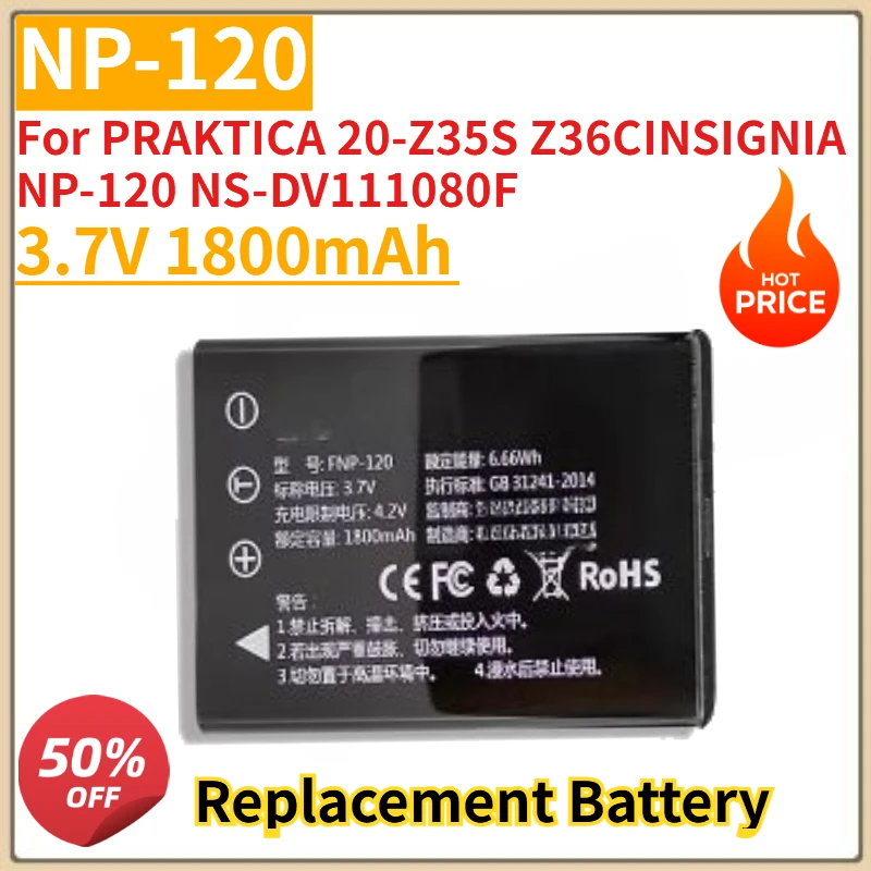 High Quality New 3.7V 1800mAh NP-120 Camera Battery for PRAKTICA 20-Z35S Z36CINSIGNIA NP-120 NS-DV111080F Replacement Battery
High Quality New 3.7V 1800mAh NP-120 Camera Battery for PRAKTICA 20-Z35S Z36CINSIGNIA NP-120 NS-DV111080F Replacement Battery