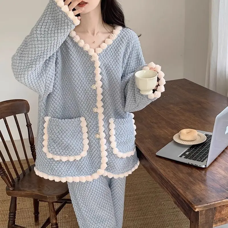 Autumn Winter Women's Pajamas Homewear Keep Warm Girl Flannel Coral Fleece Fleece-Lined Thickened New Style Blue Suit Home Wear
Autumn Winter Women's Pajamas Homewear Keep Warm Girl Flannel Coral Fleece Fleece-Lined Thickened New Style Blue Suit Home Wear