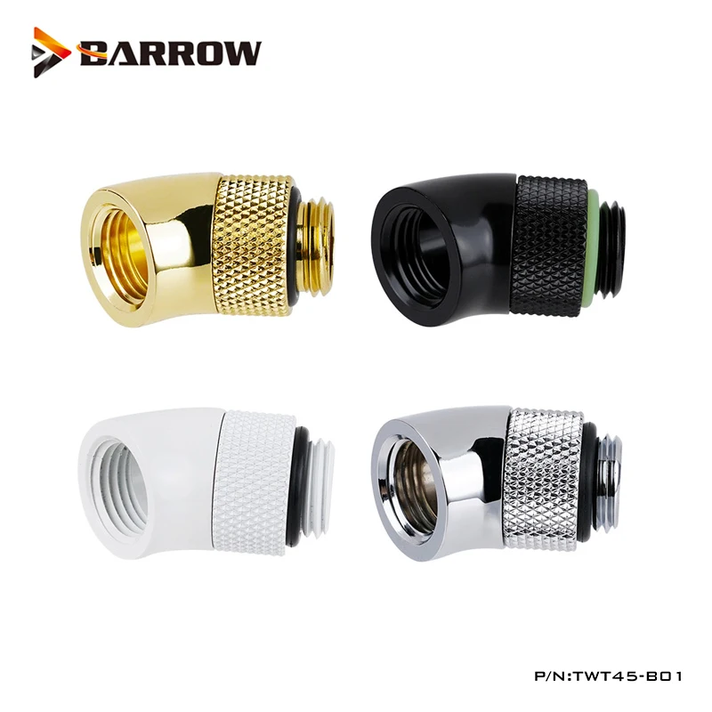 Поворотные фитинги Barrow 45 градусов G1/4 дюйма, компьютерный адаптер с водяным охлаждением, золотой, черный, белый, серебристый G1/4 дюйма, TWT45-B01
Поворотные фитинги Barrow 45 градусов G1/4 дюйма, компьютерный адаптер с водяным охлаждением, золотой, черный, белый, серебристый G1/4 дюйма, TWT45-B01