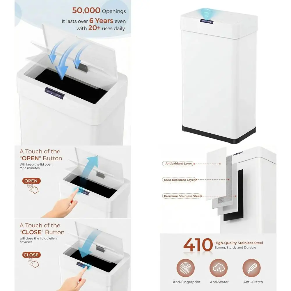 70L Automatic Touchless Trash Can with Lid, Stainless Steel Bin for Kitchen, Office, RV, and Bedroom (White)
70L Automatic Touchless Trash Can with Lid, Stainless Steel Bin for Kitchen, Office, RV, and Bedroom (White)