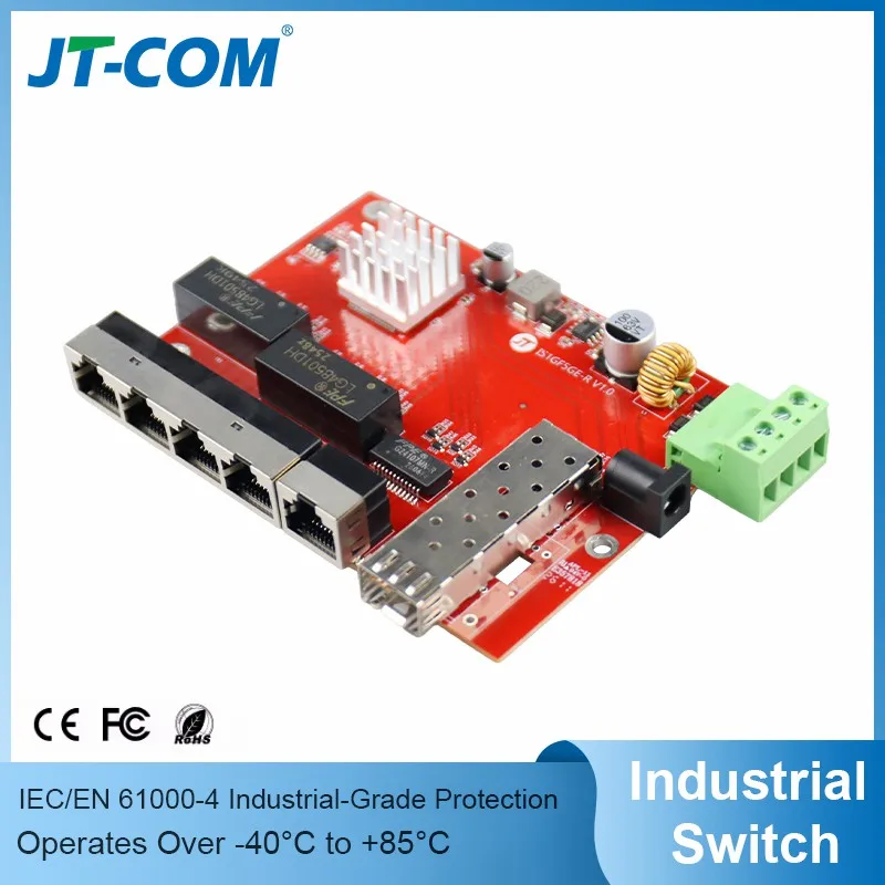 5-port Gigabit unmanaged industrial switch with 1 fiber port supports 1000M Ethernet; IP40 for Electricity/Transportation
5-port Gigabit unmanaged industrial switch with 1 fiber port supports 1000M Ethernet; IP40 for Electricity/Transportation