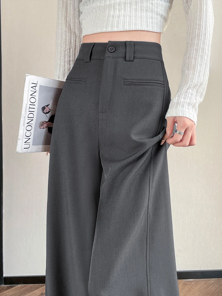 High Waist Wide Leg Suit Pants Grey Casual Trousers Women's Slimming Drapey Loose Straight Floor-Length Pants
High Waist Wide Leg Suit Pants Grey Casual Trousers Women's Slimming Drapey Loose Straight Floor-Length Pants